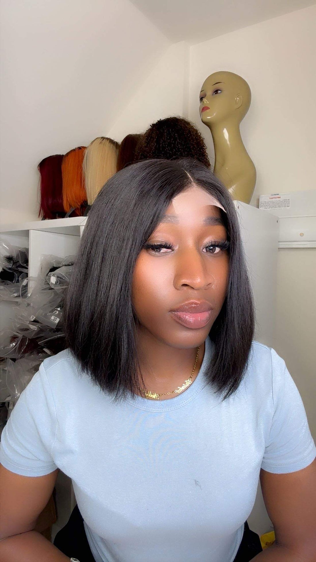 SawaShine Black Bob Wig with a short bob hairstyle