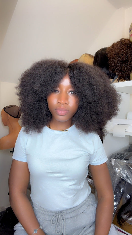 20 inch 300 percent density 5x7 glue-less afro human hair wig