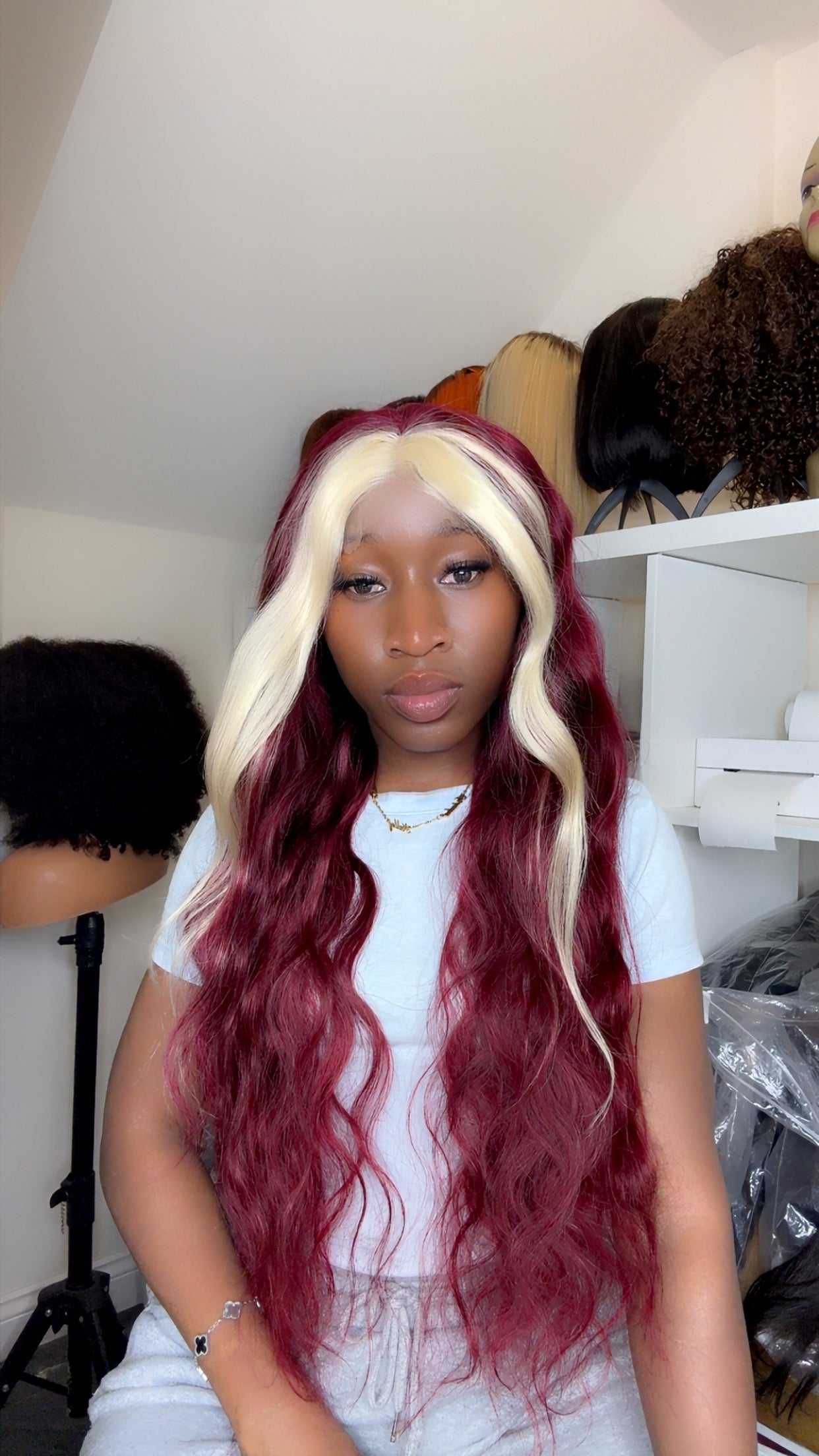 Red Wig with Blonde Highlights Body Wave - SawaShine