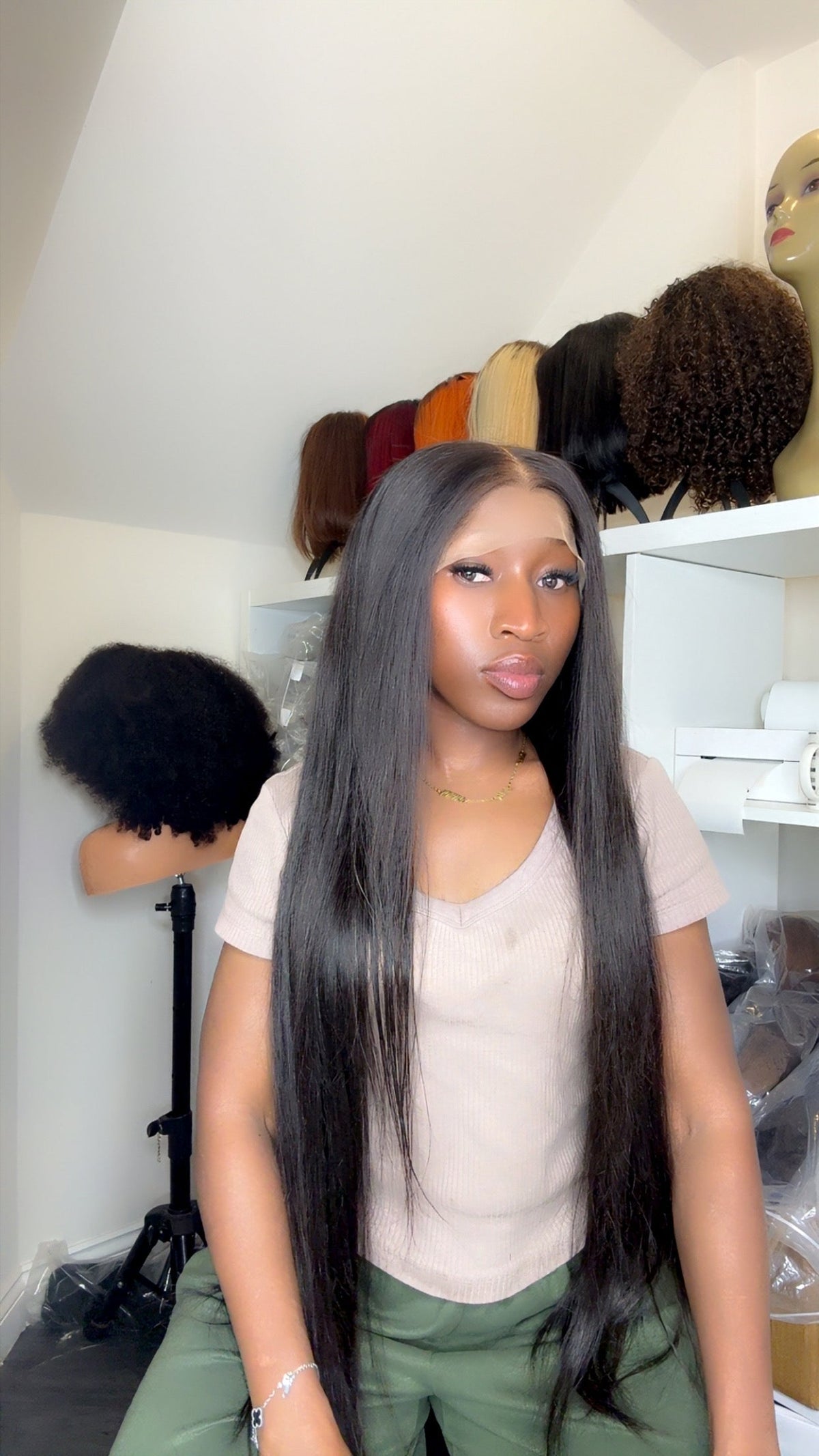 Premium straight wig made with silky natural human hair