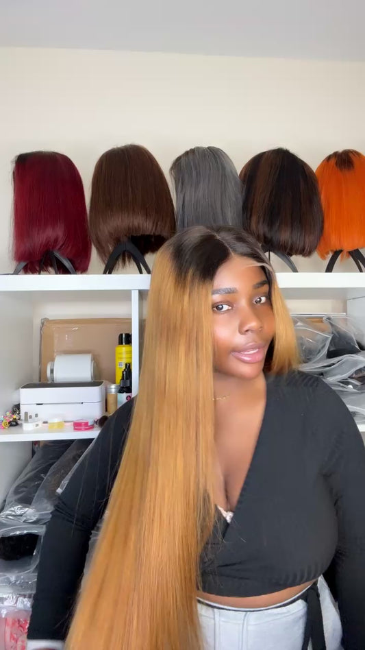 40" light brown with black roots